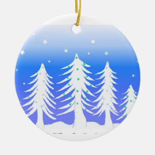 Witte Kerstbomen met Vorst Keramisch Ornament (Voorkant)