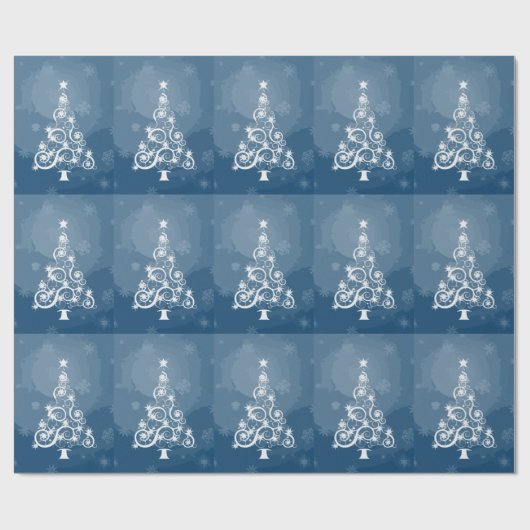 Witte kerstbomen Modern Blue Cadeaupapier (Vlak)