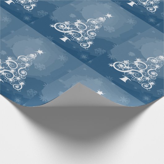 Witte kerstbomen Modern Blue Cadeaupapier (Hoek)