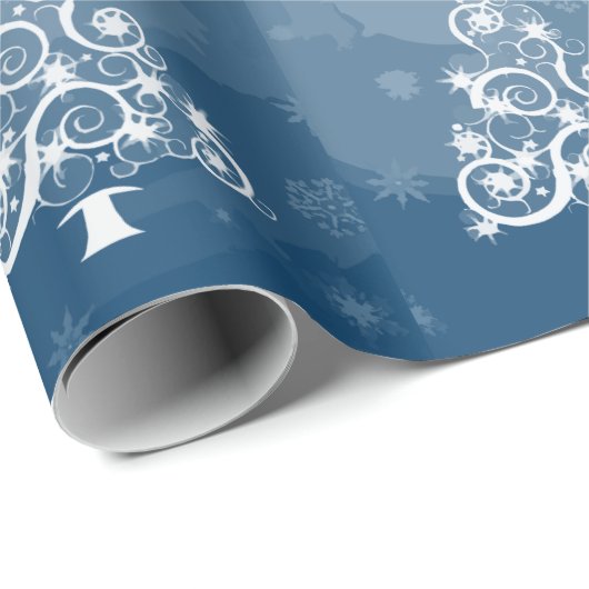 Witte kerstbomen Modern Blue Cadeaupapier (Rol Hoek)