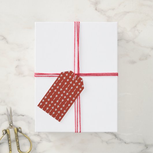Witte kerstbomen op rode kerstcadeautags cadeaulabel (Met Touw)