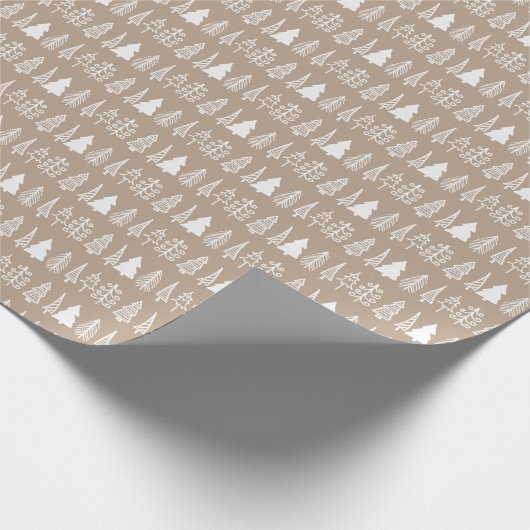 Witte kerstbomen Pattern Brown Cadeaupapier (Hoek)