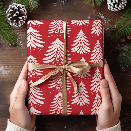 Witte Kerstbomen Rode Kerstmis Cadeaupapier