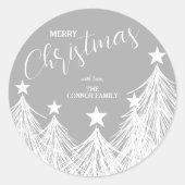 Witte kerstbomen ronde sticker (Voorkant)