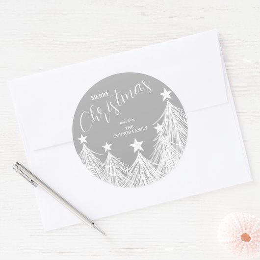 Witte kerstbomen ronde sticker (Envelop)