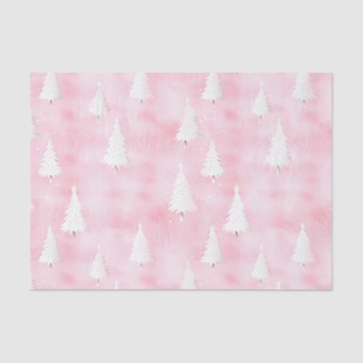 Witte kerstbomen Roze Waterverf Tissuepapier (Voorkant)