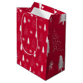 Witte kerstbomen Snowflakes Red Gift Bag Medium Cadeauzakje (Achterkant Gekanteld)