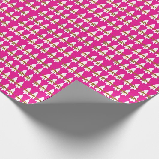 Witte kerstbomen Wrapping Paper Hot Pink Cadeaupapier (Hoek)