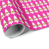 Witte kerstbomen Wrapping Paper Hot Pink Cadeaupapier (Rol Hoek)