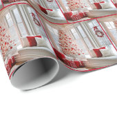 Witte kerstboom bij raam in de winter cadeaupapier (Rol Hoek)
