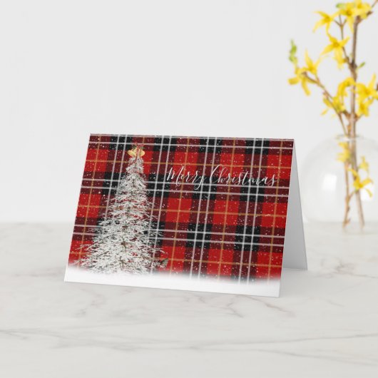 Witte kerstboom en deer op Tartan Pset Kaart (Gele Bloem)