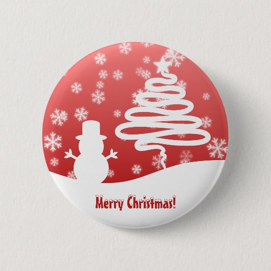 Witte Kerstboom en Sneeuwman Ronde Button 5,7 Cm (Voorkant)