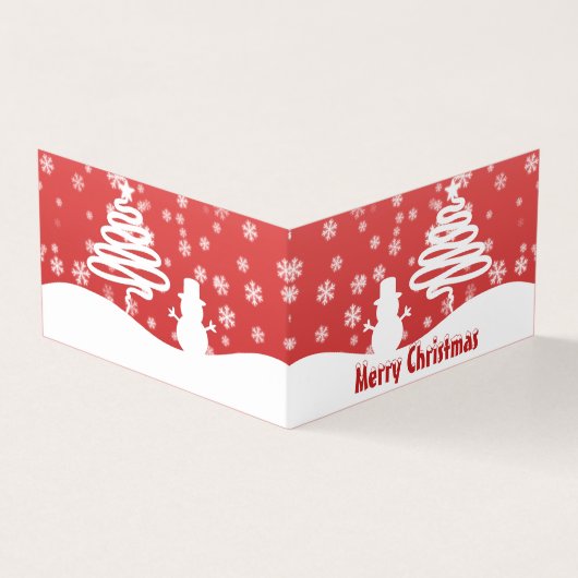 Witte kerstboom en Snowman Folded Card Kaart (Buitenkant)