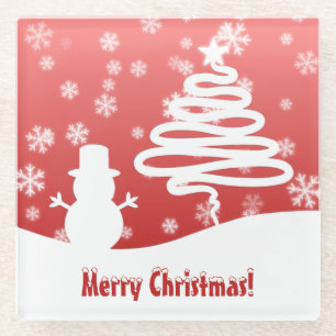 Witte kerstboom en Snowman Glazen Onderzetter