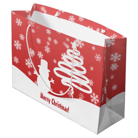 Witte kerstboom en Snowman Groot Cadeauzakje (Achterkant Gekanteld)
