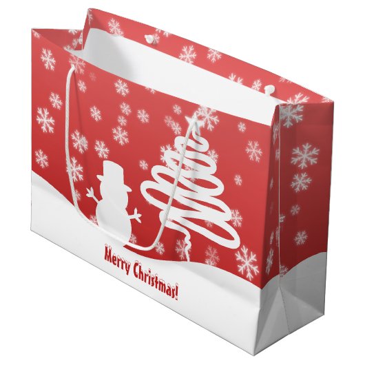 Witte kerstboom en Snowman Groot Cadeauzakje (Voorkant Gekanteld)