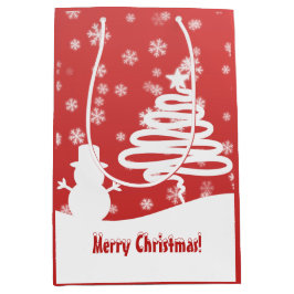 Witte kerstboom en Snowman Medium Cadeauzakje