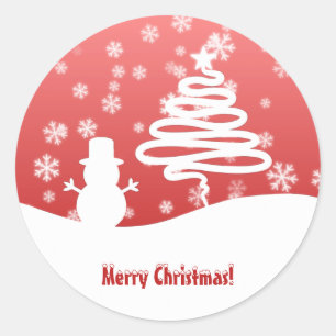 Witte kerstboom en Snowman Ronde Sticker