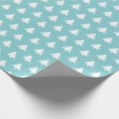 Witte Kerstboom Iconisch Patroon Feestelijk Blauwg Cadeaupapier (Hoek)