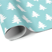 Witte Kerstboom Iconisch Patroon Feestelijk Blauwg Cadeaupapier (Rol Hoek)