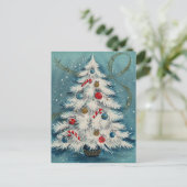 Witte kerstboom in de sneeuw Kerstscène Feestdagenkaart (Staand voorkant)