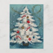 Witte kerstboom in de sneeuw Kerstscène Feestdagenkaart (Voorkant)