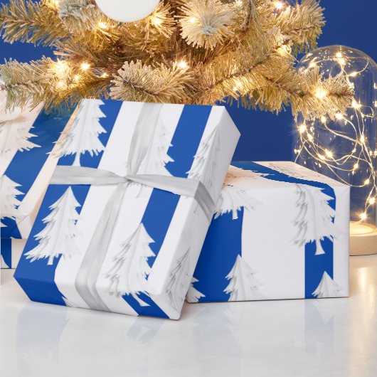 Witte Kerstboom Inpakken Blauw & Wit Gestreepte Cadeaupapier (Feestdagen)