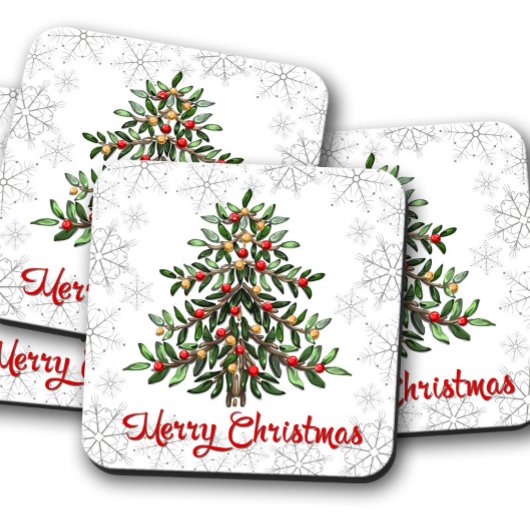 Witte kerstboom | kerstkurk Onderzetter set