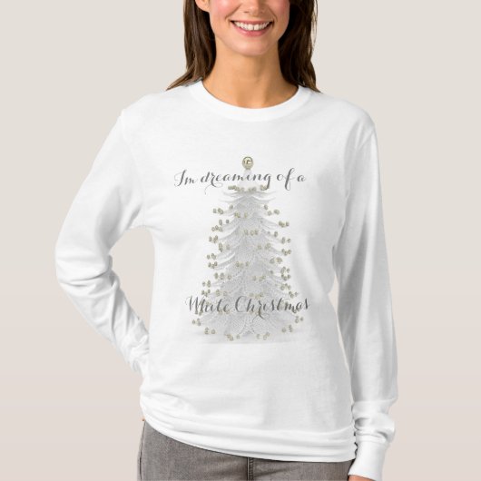 Witte kerstboom Lange hoes Knit Bovenkant T-shirt (Voorkant)
