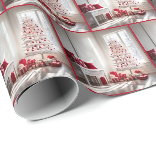 Witte kerstboom met geschenken cadeaupapier (Rol Hoek)