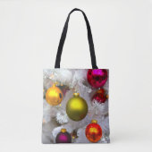 Witte kerstboom met kleurrijke kerstballen tote bag (Voorkant)