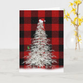 Witte kerstboom met pet en vogel kaart (Gele Bloem)