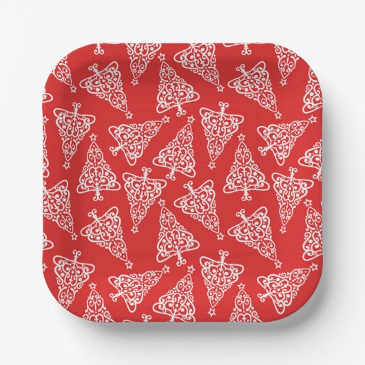 Witte kerstboom met rood steunplein papieren bordje (Voorkant)