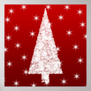 Witte kerstboom met sterren op rood. poster