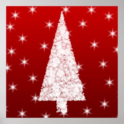 Witte kerstboom met sterren op rood. poster (Voorkant)