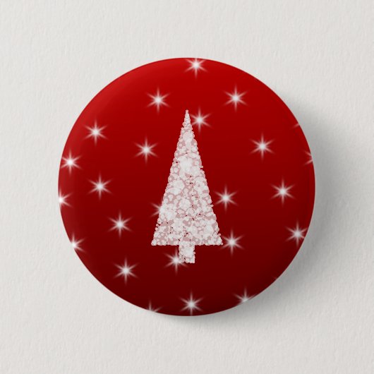 Witte kerstboom met sterren op rood. ronde button 5,7 cm (Voorkant)