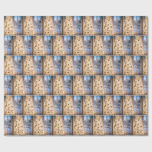 Witte kerstboom met verlichting cadeaupapier (Vlak)