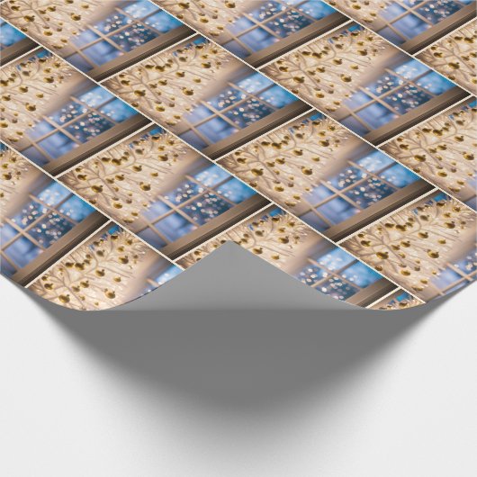 Witte kerstboom met verlichting cadeaupapier (Hoek)