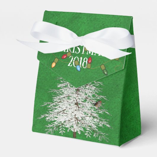 witte kerstboom met vogel en belletjes bedankdoosjes (Voorkant Zijde)
