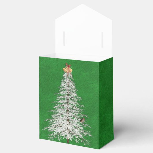 witte kerstboom met vogel en riemen bedankdoosjes (Geopend)