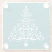 Witte kerstboom op Blauwgroen Glazen Onderzetter (Achterkant)