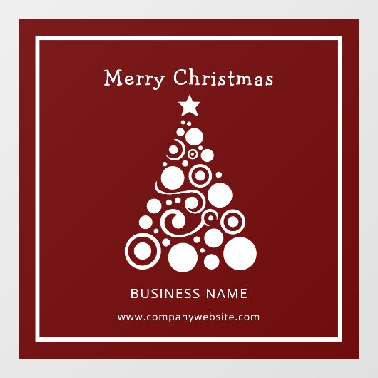 Witte kerstboom op donkerrode achtergrond raamsticker (Vel)