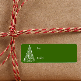 Witte Kerstboom op Groene Vakantie Gift Label