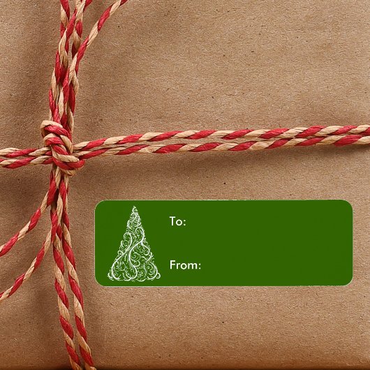 Witte Kerstboom op Groene Vakantie Gift Label