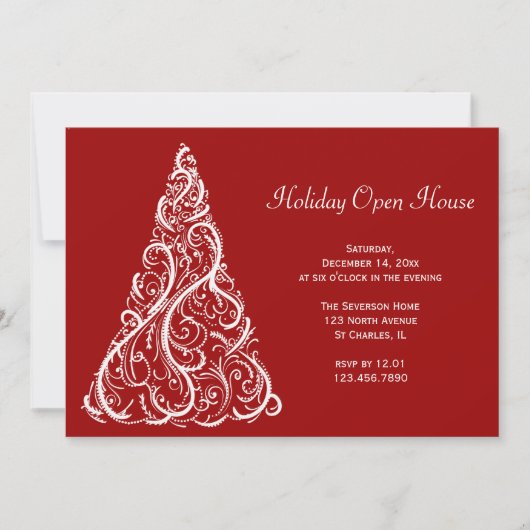 Witte kerstboom op Red Holiday Open House Kaart (Voorkant)