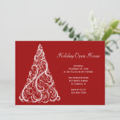 Witte kerstboom op Red Holiday Open House Kaart (Staand voorkant)