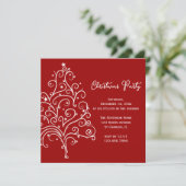 Witte kerstboom op Red Holiday Party Kaart (Staand voorkant)