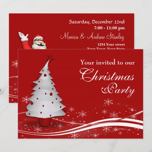 Witte kerstboom op rode achtergrond kaart (Voorkant / Achterkant)