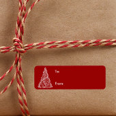 Witte kerstboom op rood cadeau Label