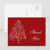 Witte kerstboom op rood Dank je Briefkaart (Voorkant / Achterkant)